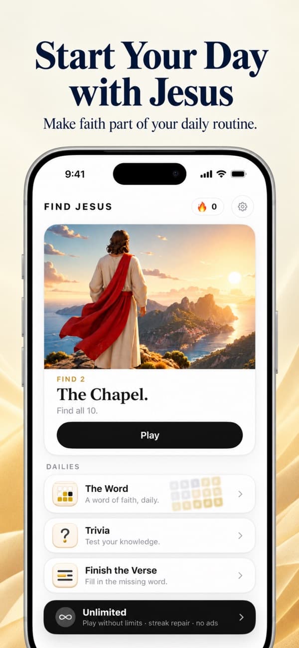 Find Jesus home screen with daily streak